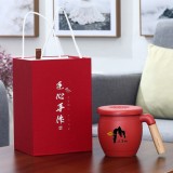木柄茶水分離馬克杯帶蓋帶過濾網禮盒裝