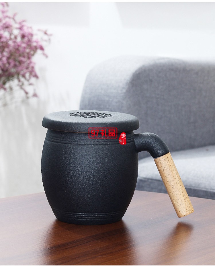 木柄茶水分離馬克杯帶蓋帶過濾網禮盒裝