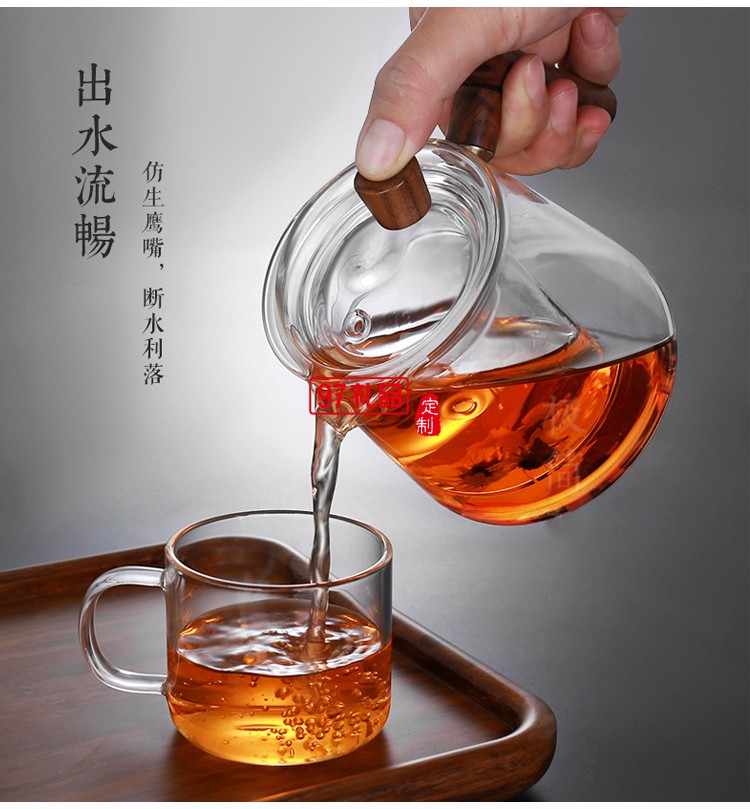側木把大容量玻璃泡茶壺茶水分離壺家用煮茶器耐高溫茶具套裝